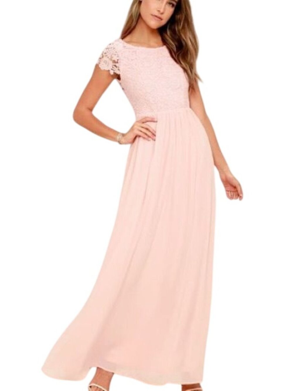 Lulus The Greatest Blush Pink Lace Maxi Dress womens Size Med - Picture 1 of 7